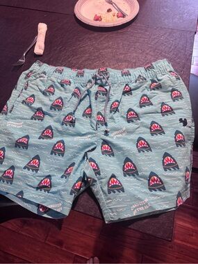 Men's Party Pants Shark Print Swim Trunk - Light Teal